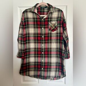 Ralph Lauren Sleep Shirt Women Small Plaid Flannel Button up 100% Cotton Crest